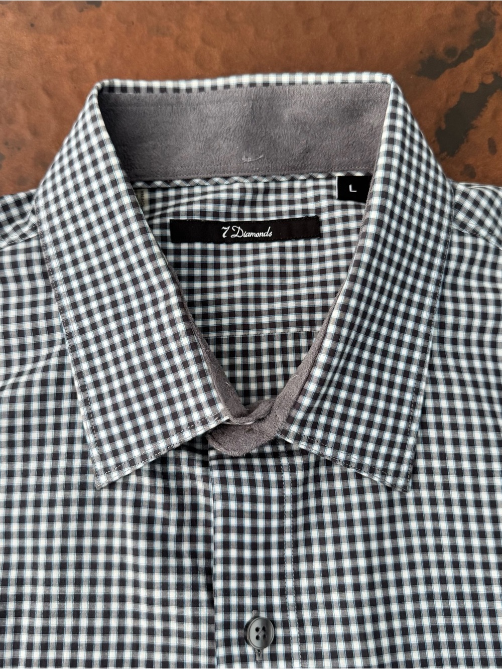 7 Diamonds Men's Dress Shirt Large Plaid Checker Long Sleeve Button Cuff Accent